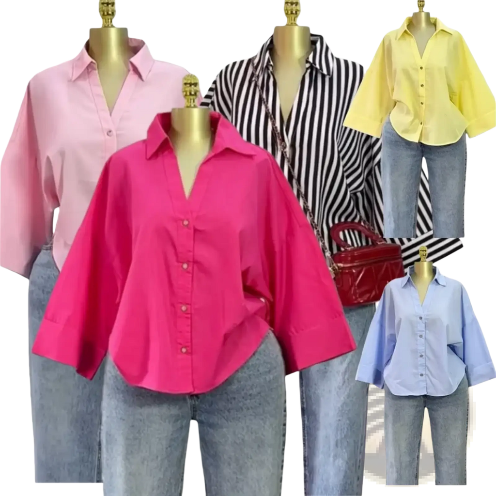 Vibrant pink oversized linen blend button-down blouse with bell sleeves and relaxed fit for casual wear