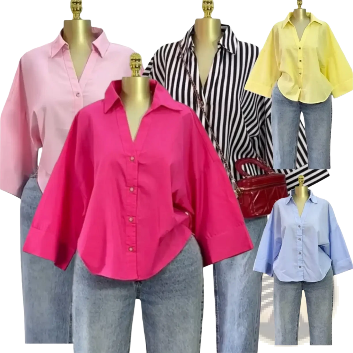 Vibrant pink oversized linen blend button-down blouse with bell sleeves and relaxed fit for casual wear