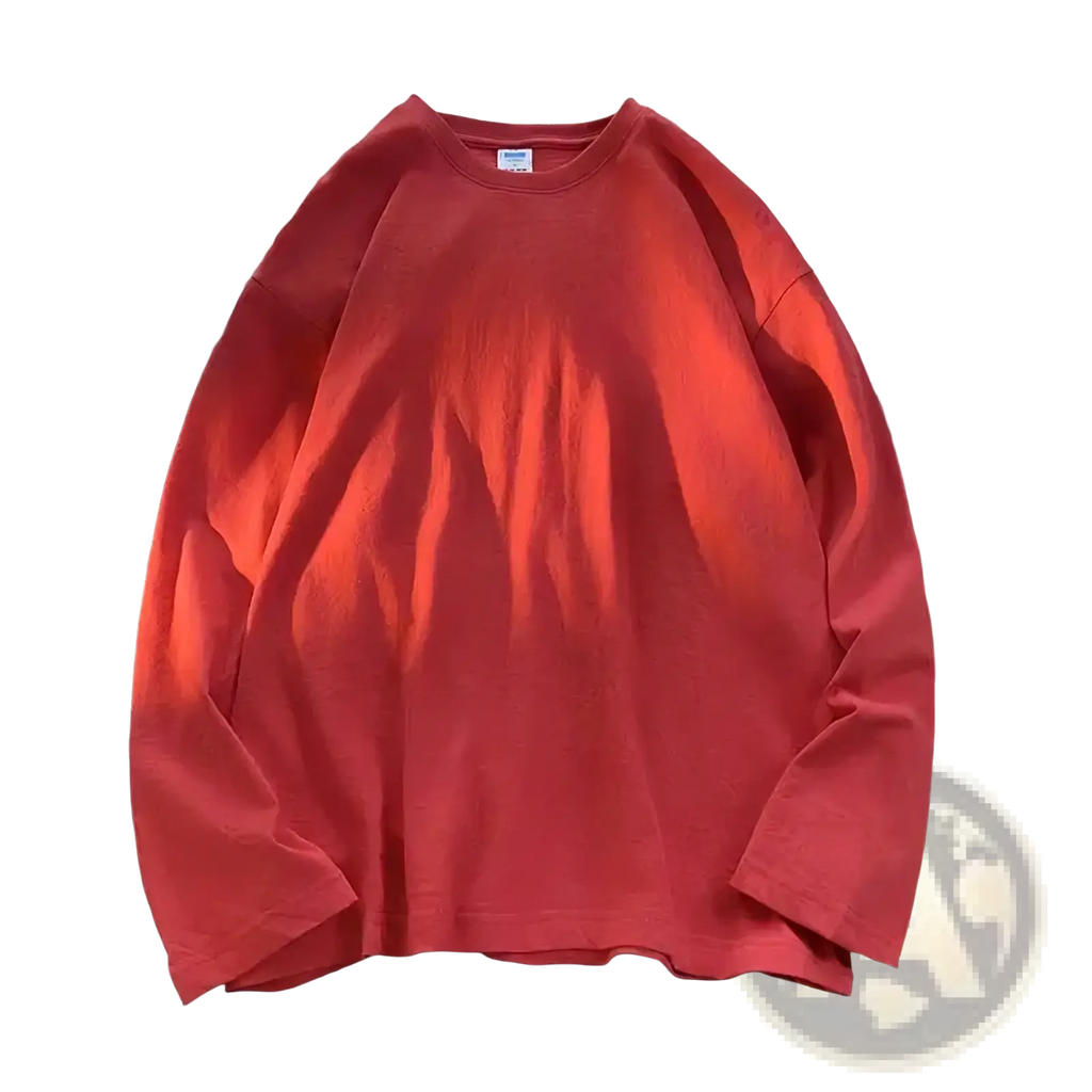 Oversized long sleeve blank t-shirt in soft rust color with relaxed fit cotton and ribbed crew neckline