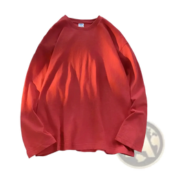 Oversized long sleeve blank t-shirt in soft rust color with relaxed fit cotton and ribbed crew neckline