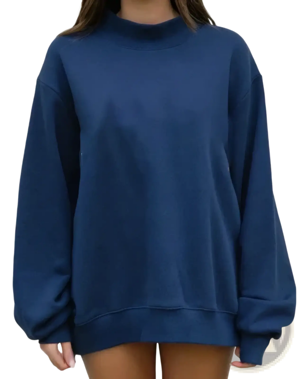 Navy blue oversized crewneck fleece pullover sweatshirt designed for warmth and casual wear