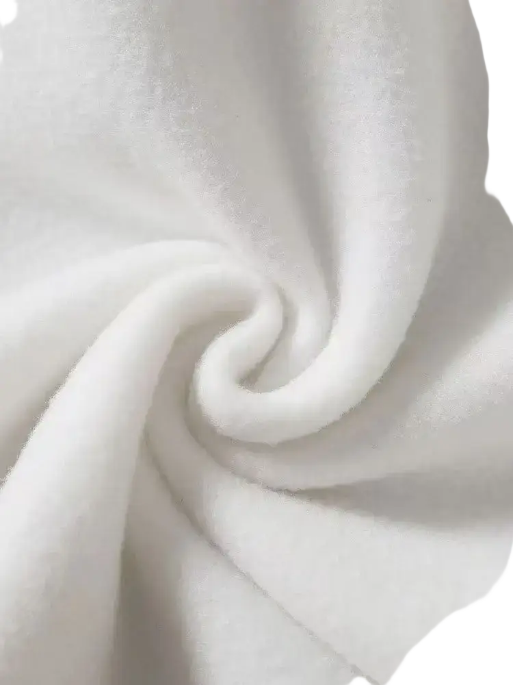 White plush fleece fabric showcasing soft textured surface of oversized pullover hooded sweatshirt street daily men