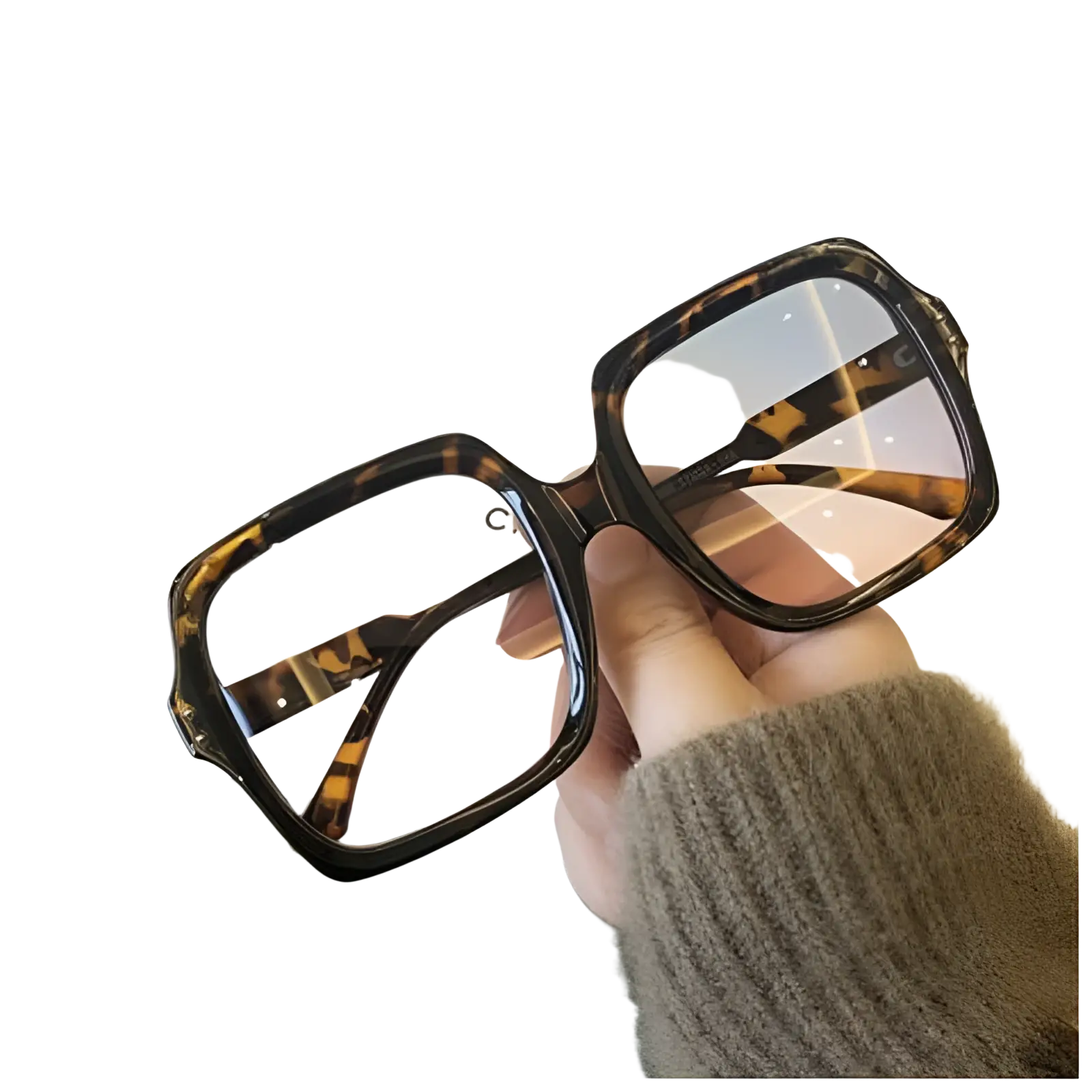 Oversized square fashion sunglasses with tortoiseshell translucent frames and gradient lenses for stylish sun protection