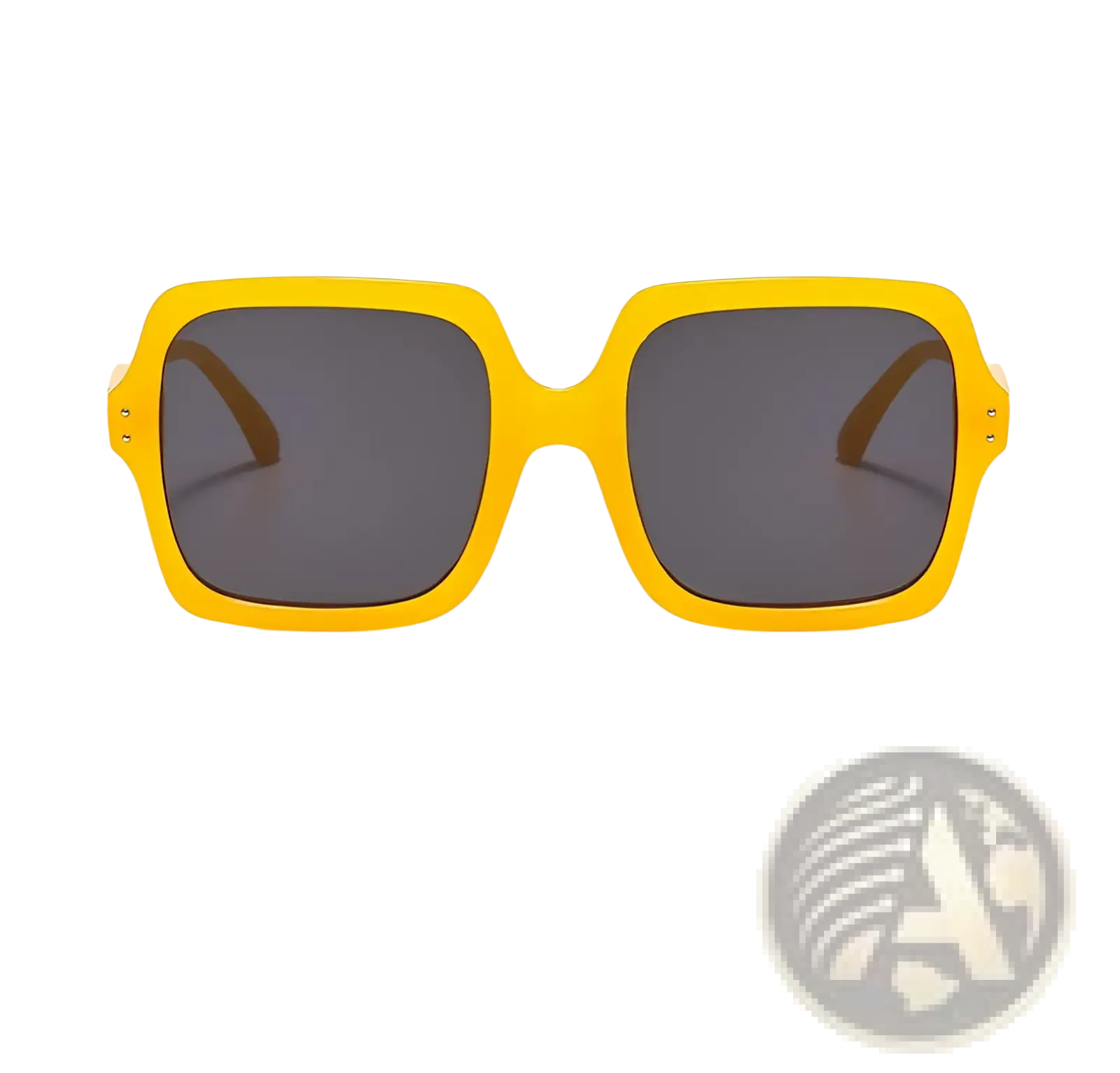 Oversized square fashion sunglasses with bright yellow translucent frames and dark gray lenses for stylish protection
