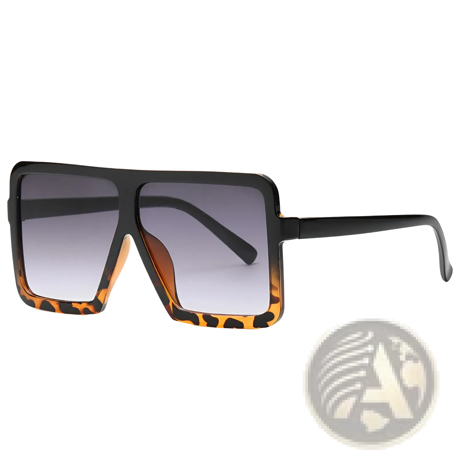 Oversized square translucent uv400 fashion sunglasses with black and tortoiseshell leopard-print frames and gray gradient lenses