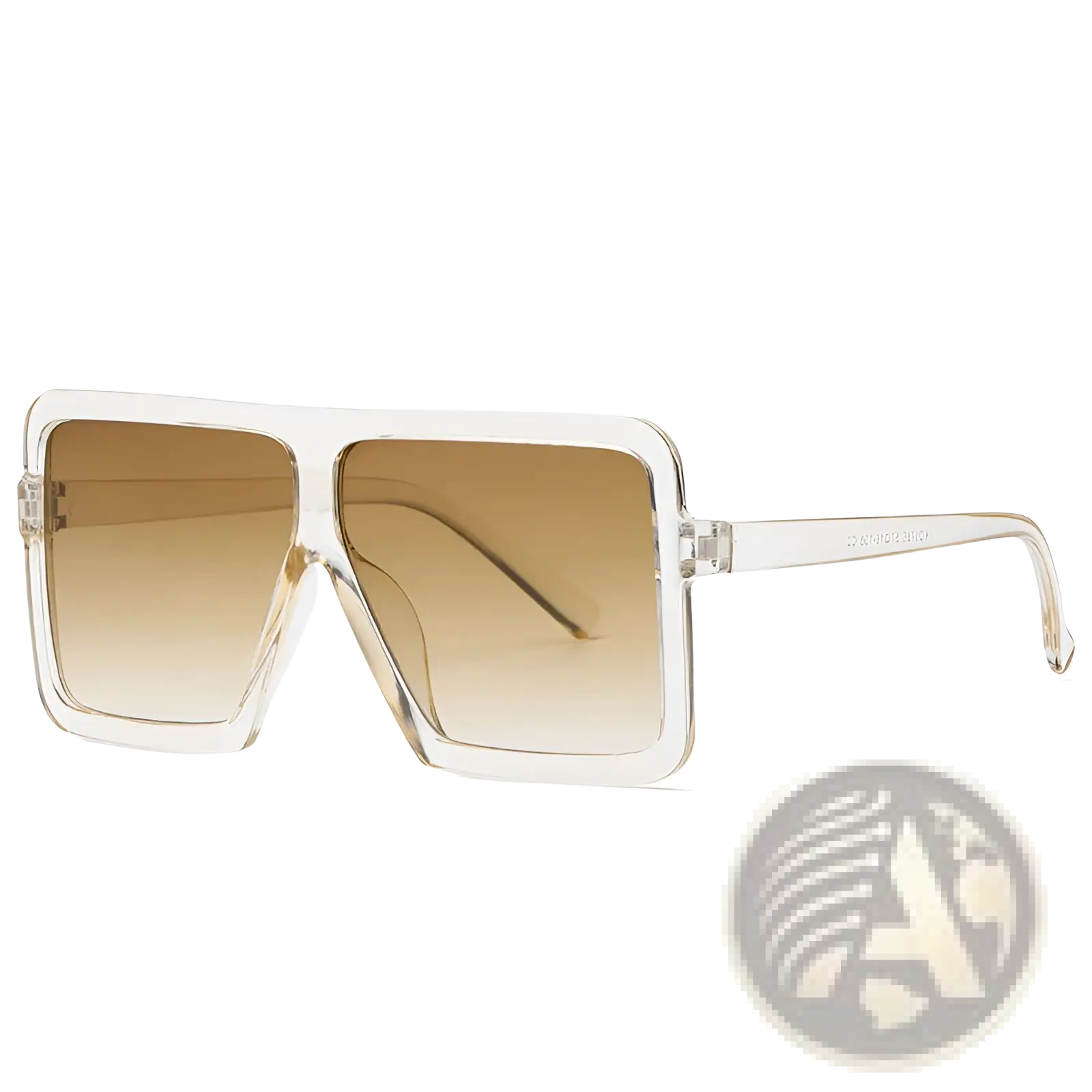 Oversized square translucent uv400 fashion sunglasses with clear frames and gradient brown lenses in a sleek design