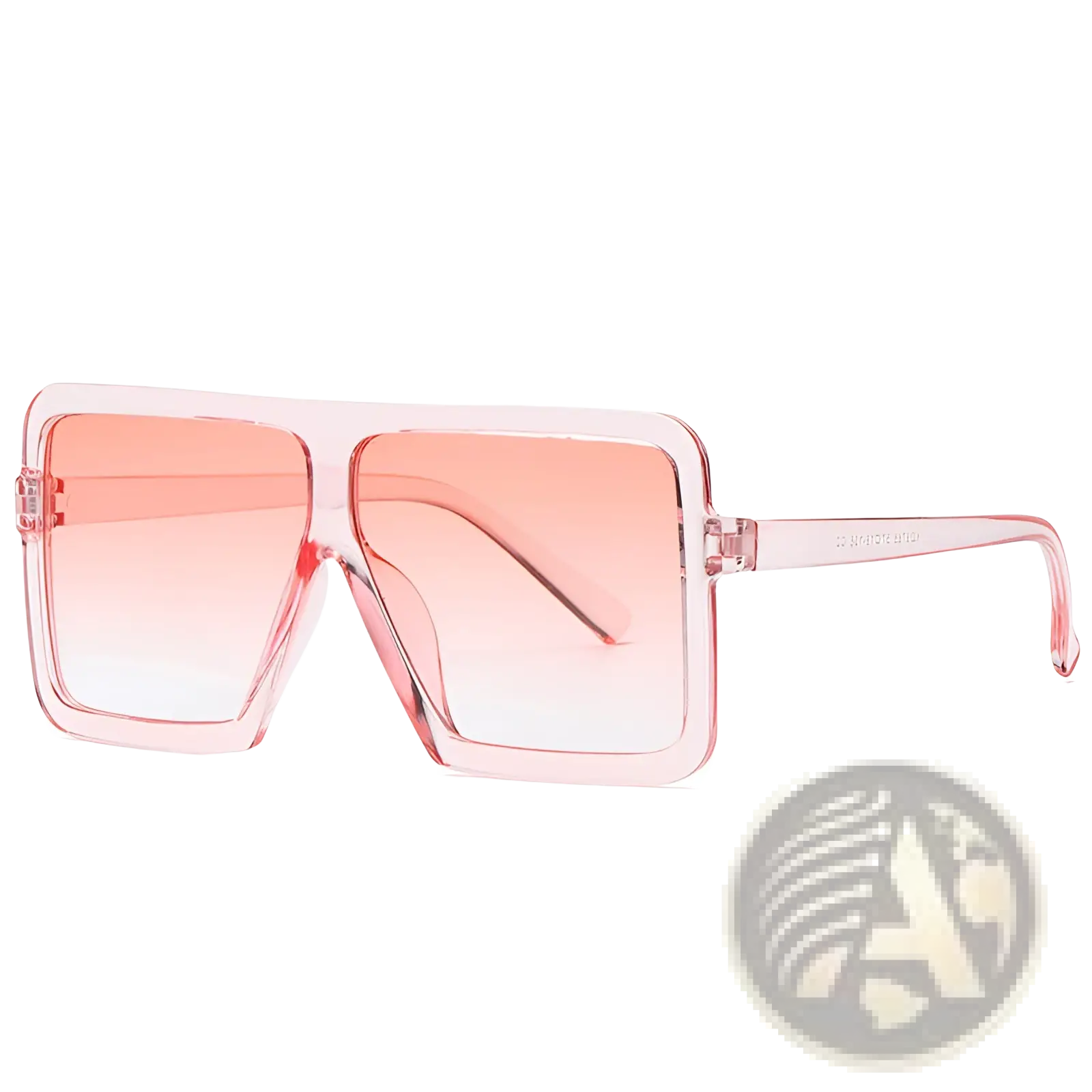 Oversized square translucent uv400 fashion sunglasses with pink gradient lenses and transparent rectangular frame and arms