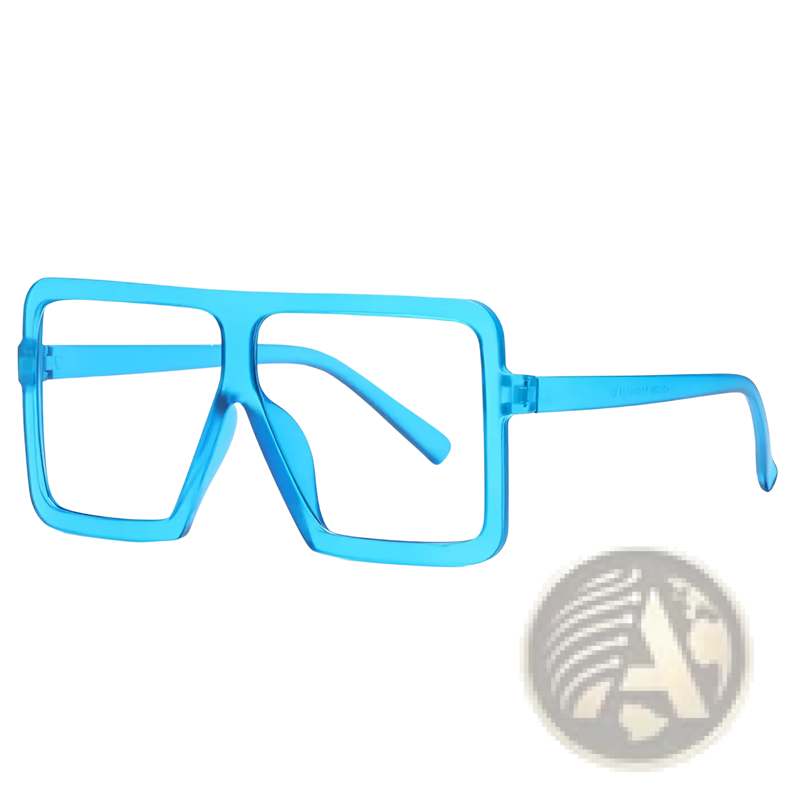 Oversized square translucent uv400 fashion sunglasses with bright blue frames and sleek plastic arms