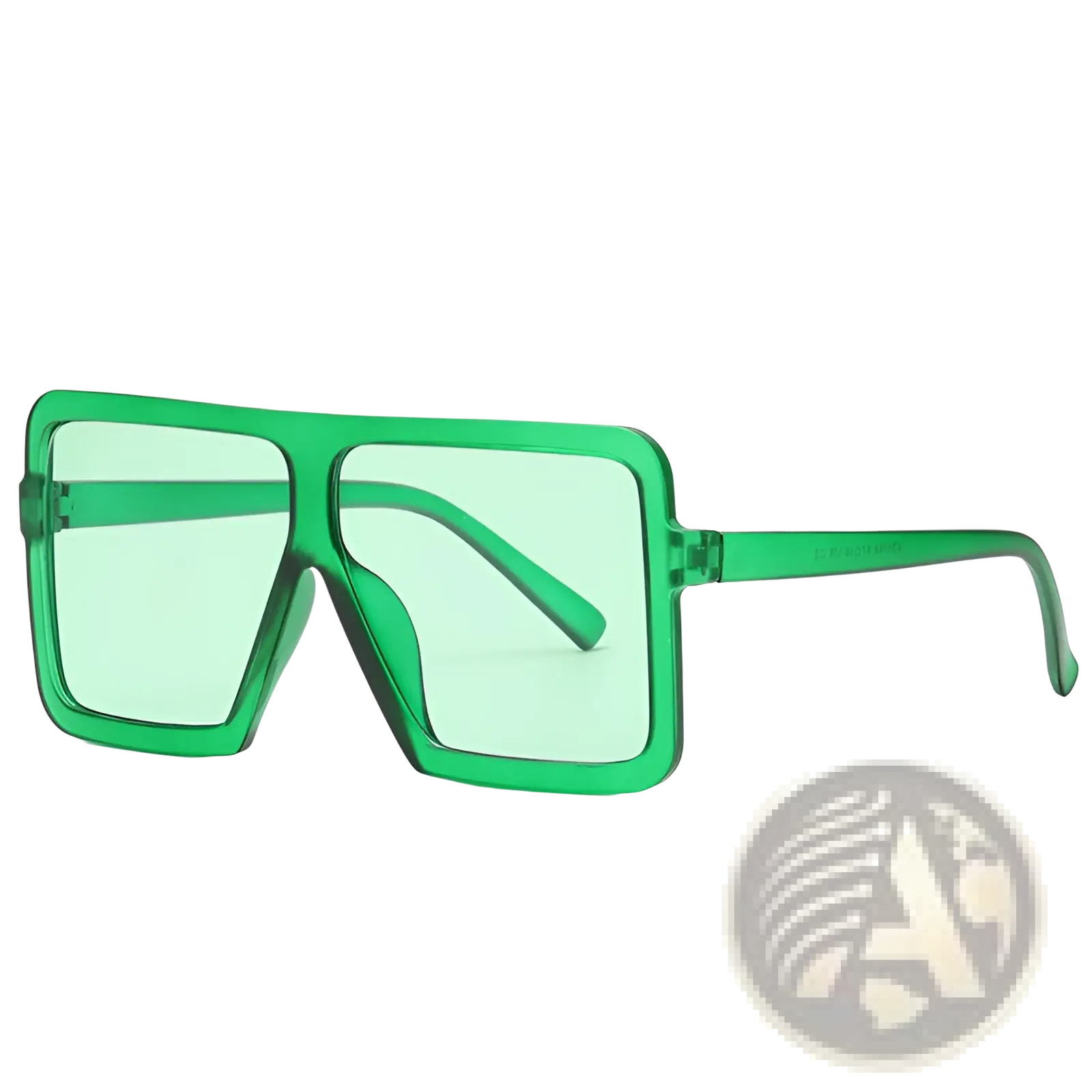Oversized square translucent UV400 fashion sunglasses with vibrant green bold rectangular frames and translucent lenses