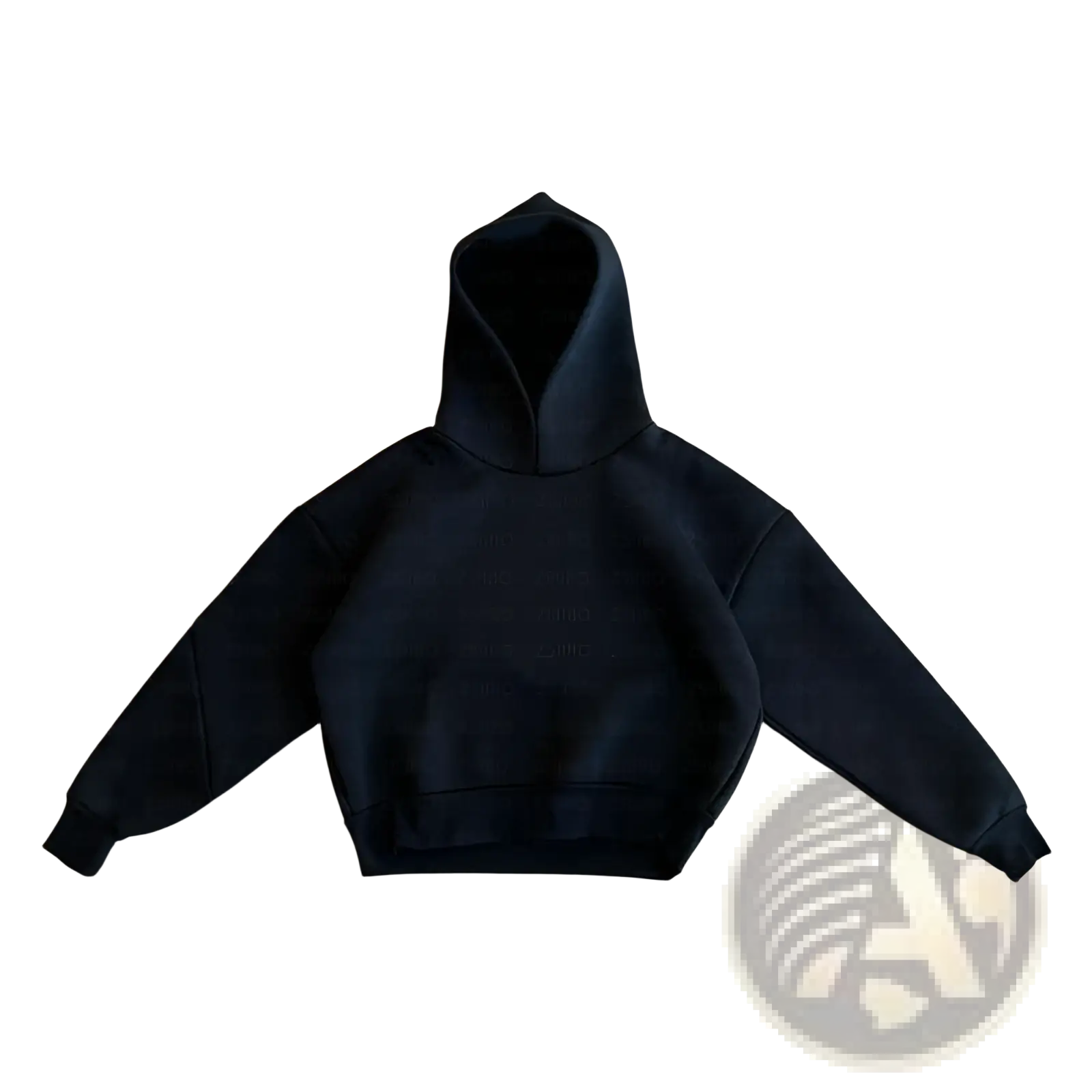 Black oversized unisex streetwear hoodie with soft plush texture and ribbed cuffs and hem for casual wear