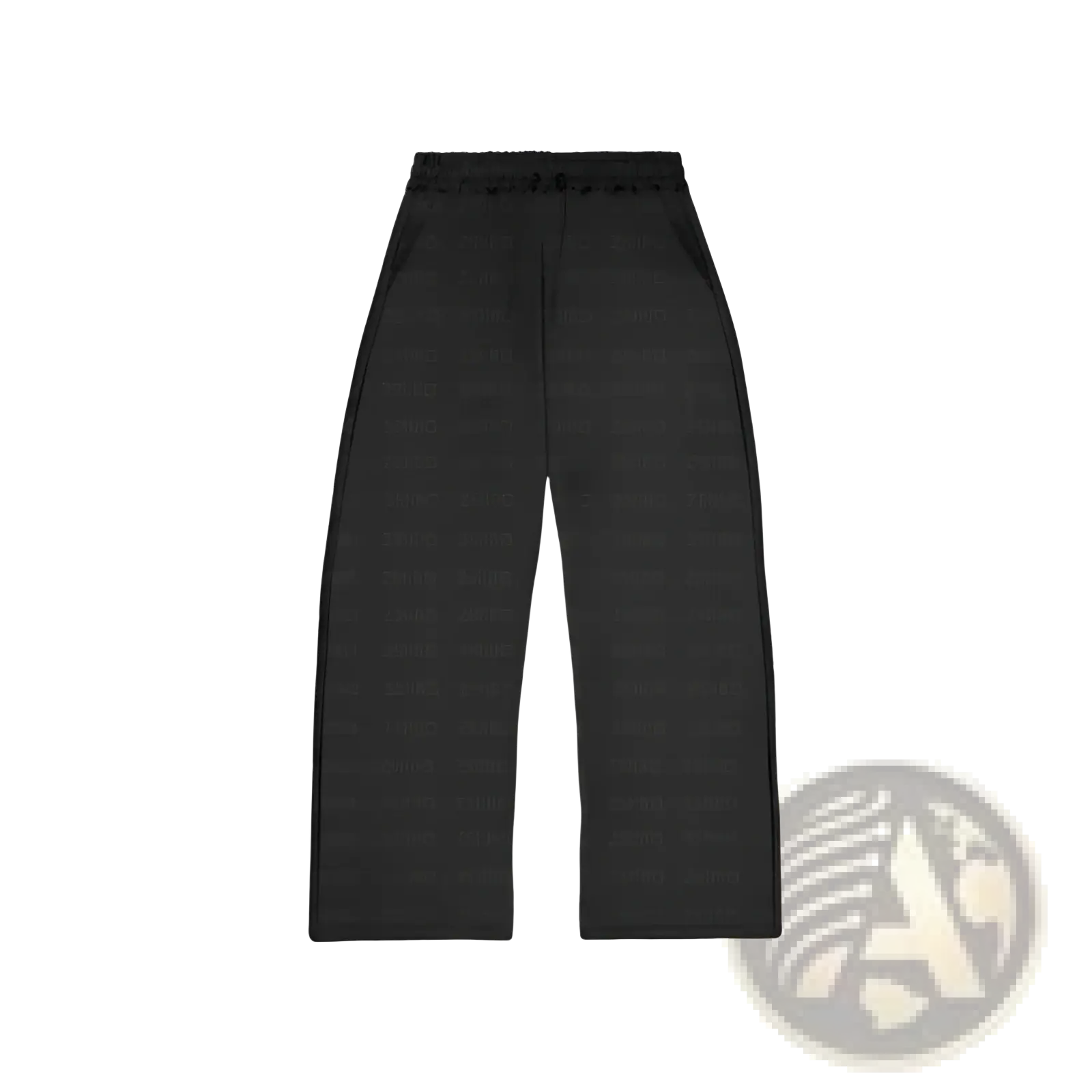Black wide-leg trousers with subtle texture and elasticated waistband from oversized unisex streetwear set