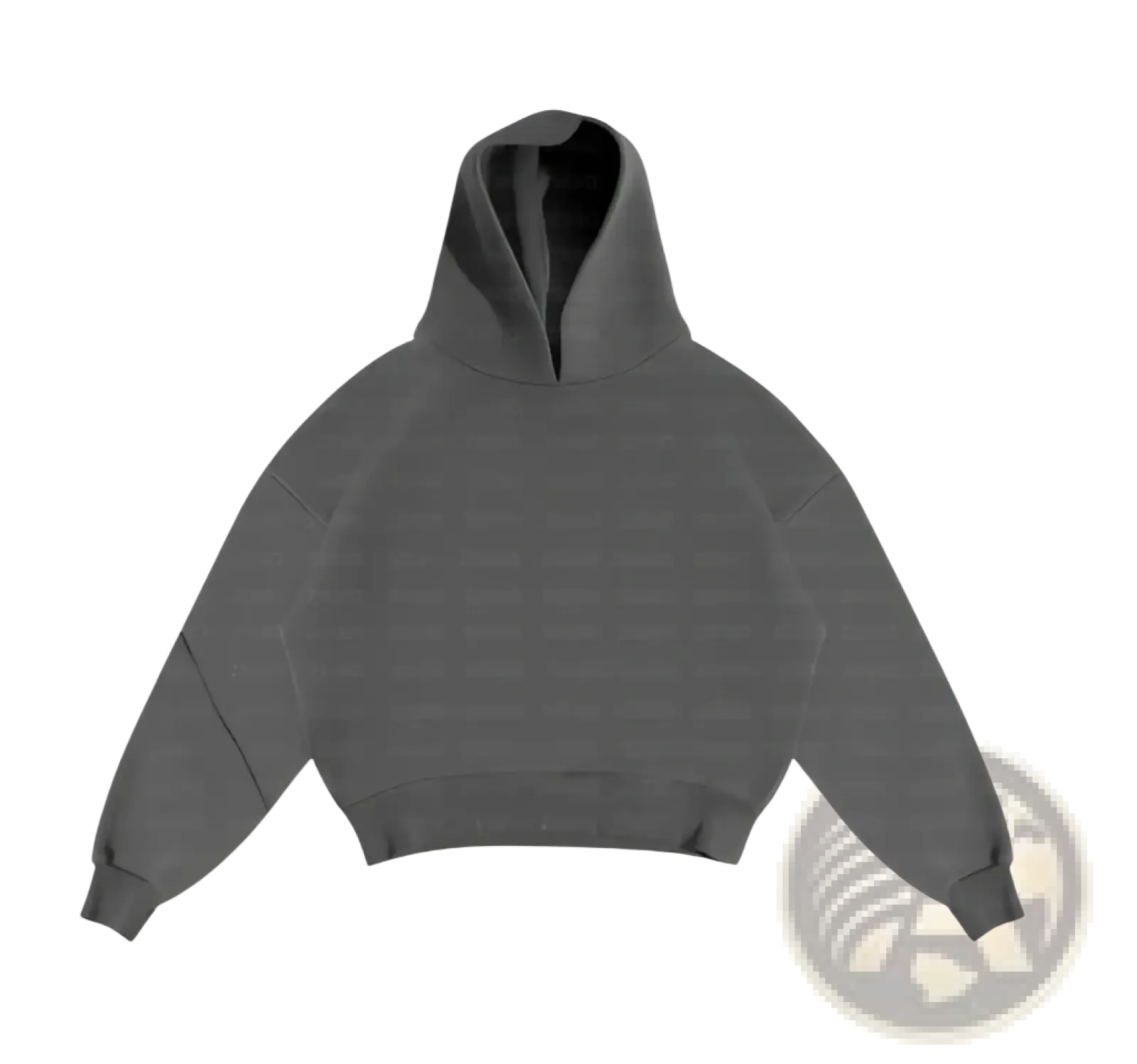 Dark gray oversized unisex streetwear hoodie with relaxed fit and ribbed cuffs in a sweatshirt and sweatpants set