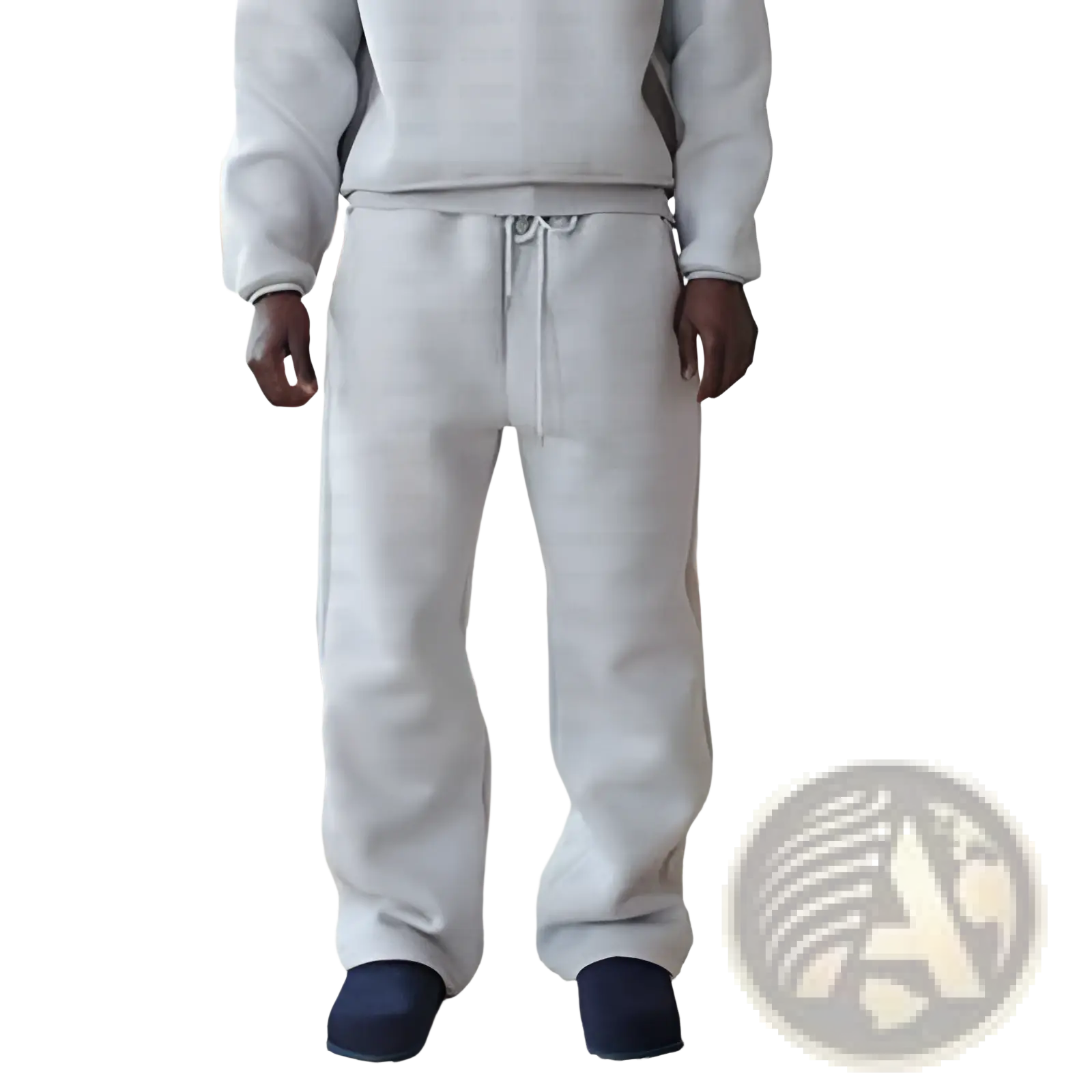 Light gray sweatpants with drawstring waistband and relaxed fit from oversized unisex streetwear hoodie and sweatpants set