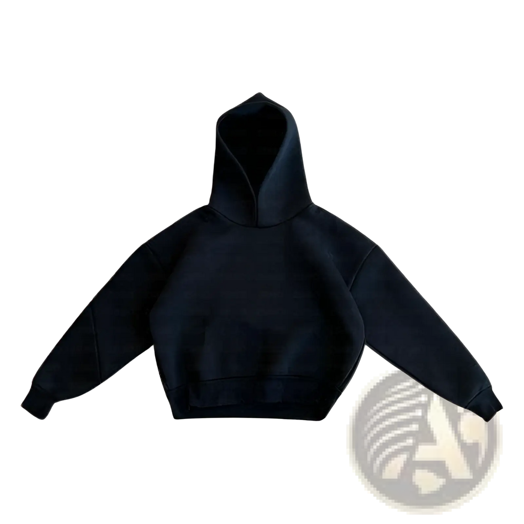 Black oversized unisex streetwear hoodie with relaxed slouchy fit and ribbed cuffs in a hoodie and sweatpants set