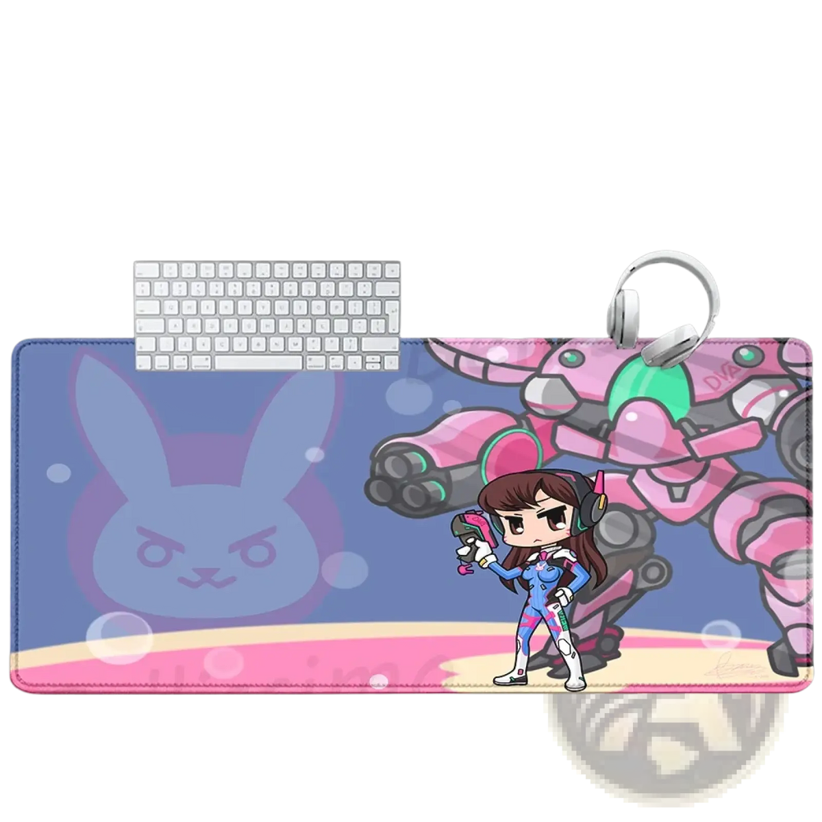 Overwatch dva anime gaming mouse pad xxl in pink and blue featuring futuristic character design with natural rubber non-slip grip