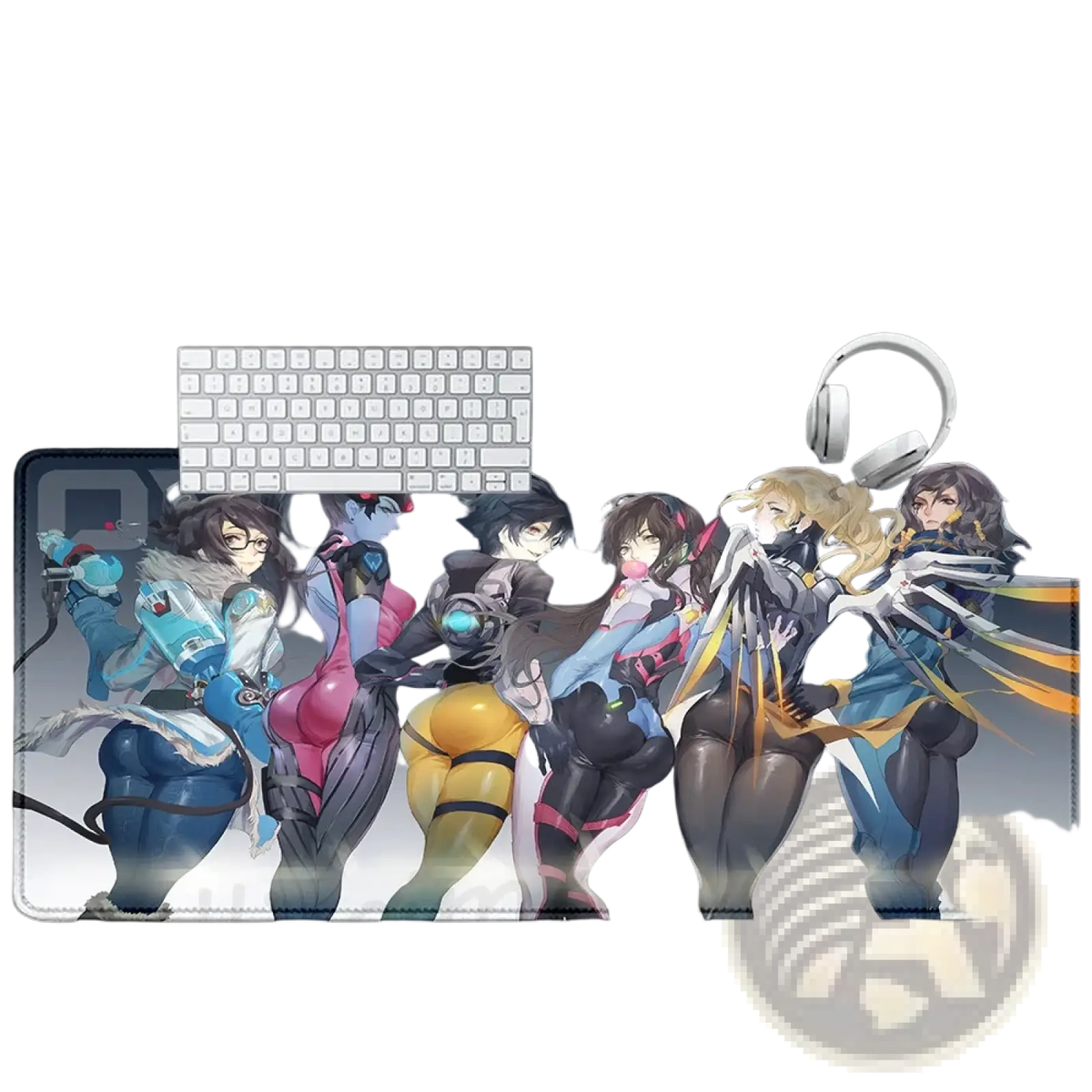 Large rectangular overwatch dva anime gaming mouse pad xxl with vibrant six character illustration on natural rubber
