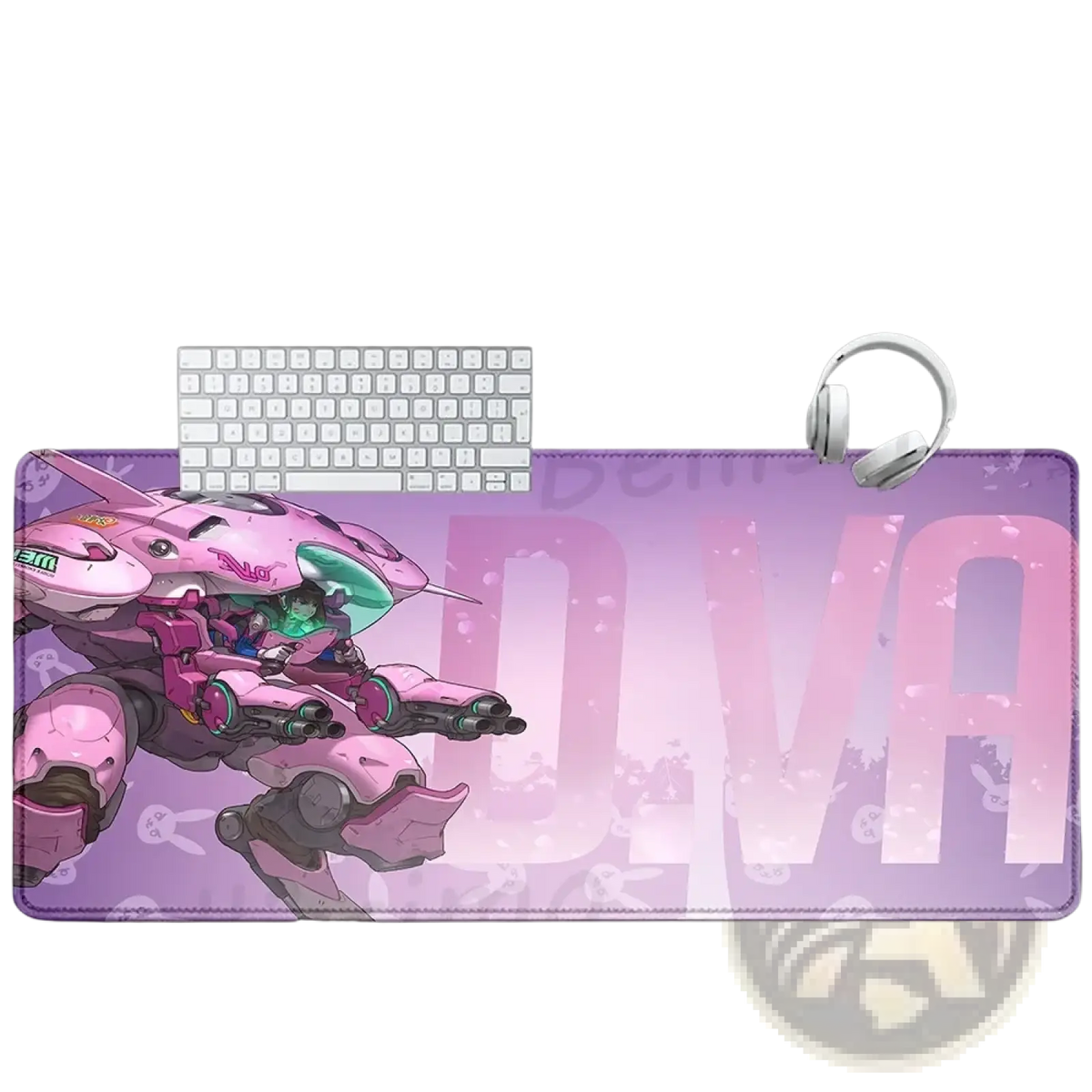 Pink and purple overwatch dva anime gaming mouse pad xxl with mech design and natural rubber non slip surface