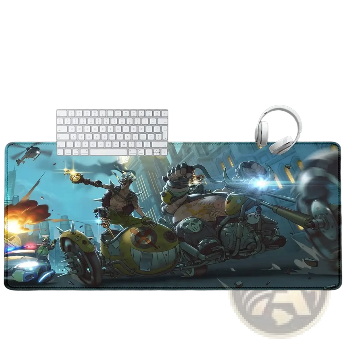 Large rectangular overwatch dva anime gaming mouse pad xxl with vibrant motorcycle characters and dynamic lighting effects