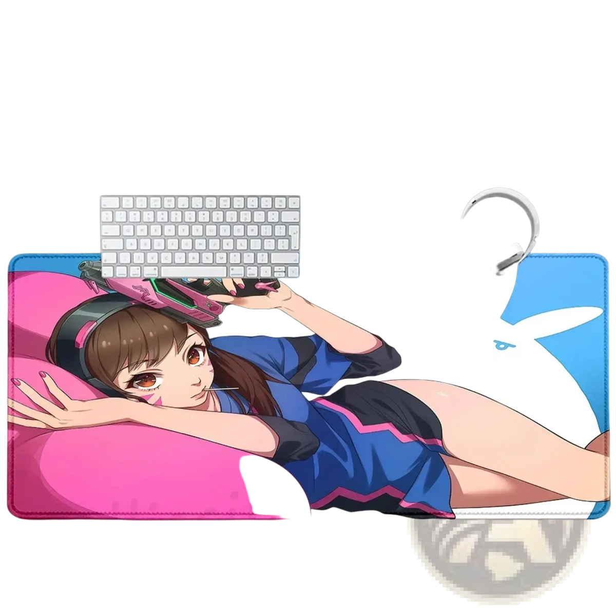 Blue and pink Overwatch Dva anime gaming mouse pad XXL featuring a cartoon character design for gamers