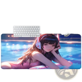 Large rectangular overwatch dva anime gaming mouse pad xxl with vibrant girl illustration in pink headphones and swimsuit