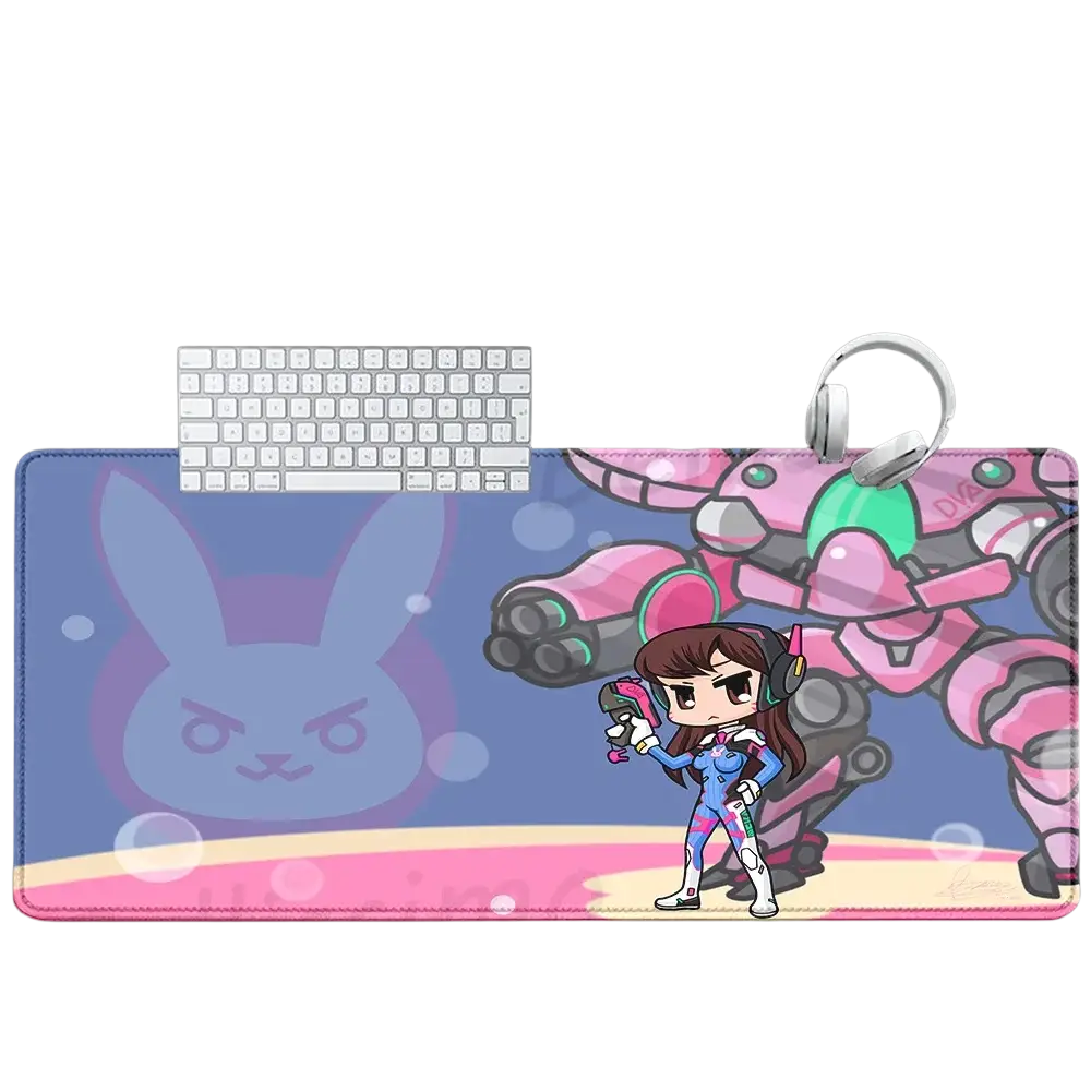Overwatch dva anime gaming mouse pad xxl in pink and blue featuring futuristic character design with natural rubber non-slip grip