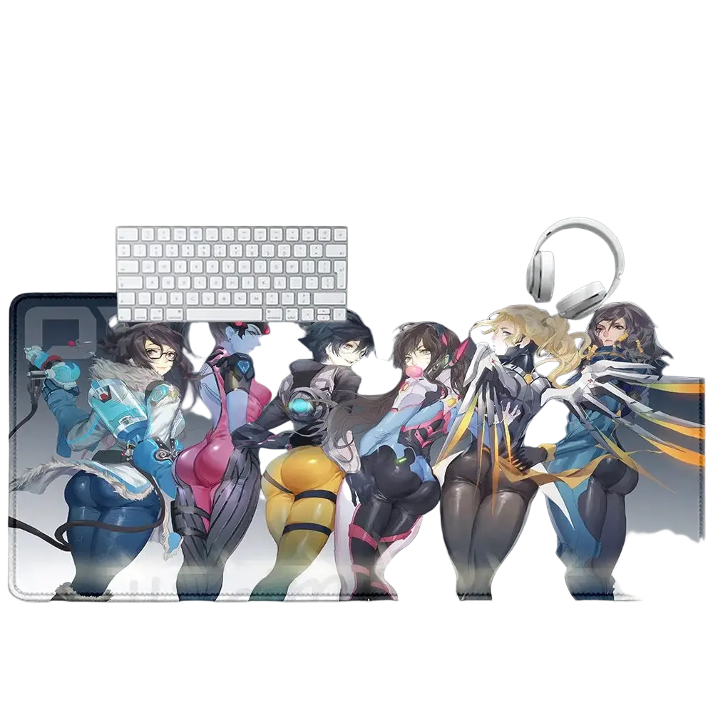 Large rectangular overwatch dva anime gaming mouse pad xxl with vibrant six character illustration on natural rubber