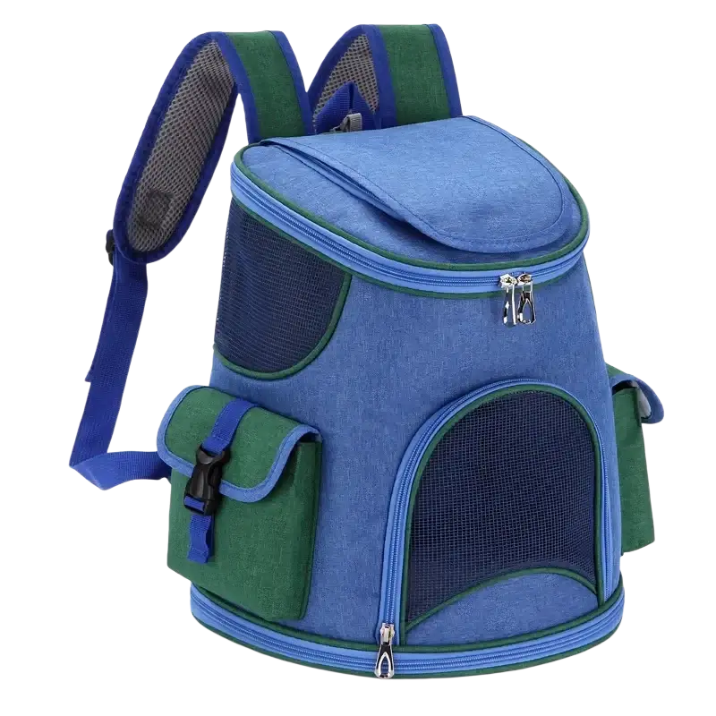 Oxford cloth blue and green pet supplies travel backpack with mesh panels for ventilation perfect for hiking trips