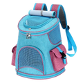 Turquoise and pink oxford cloth pet travel backpack with mesh panels and adjustable straps for hiking pet supplies