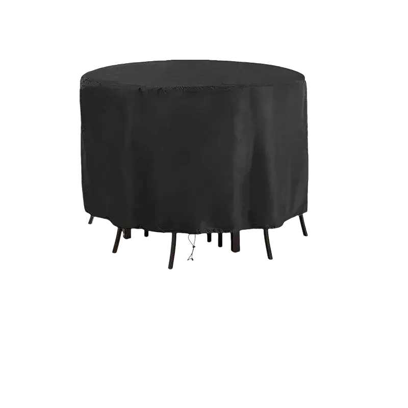 Black oxford cloth round table cover with waterproof drawstring closure for outdoor round table protection