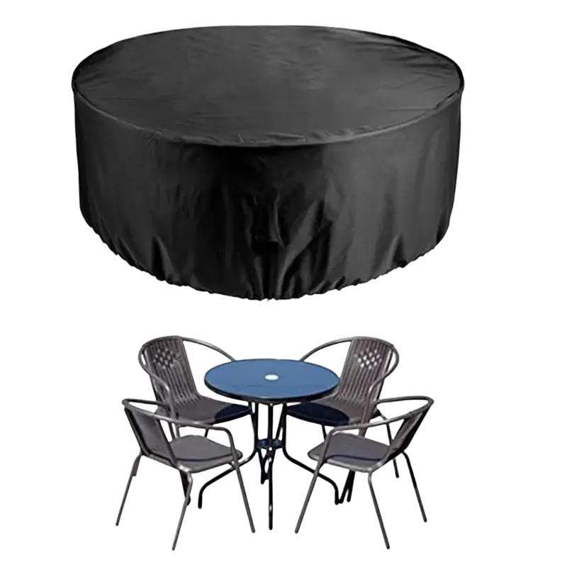 Black waterproof oxford cloth round table cover providing durable outdoor protective shield for cloth round table