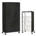 Black Oxford cloth protective cover for wheeled metal shelving unit designed to shield and extend shelf lifespan