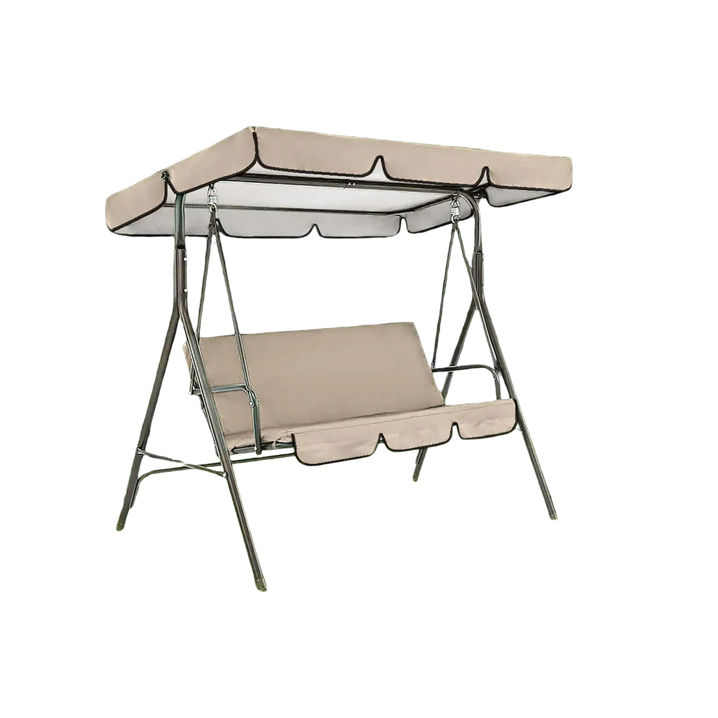 Beige oxford cloth swing canopy and seat cover set with metal frame for outdoor garden and porch swing use