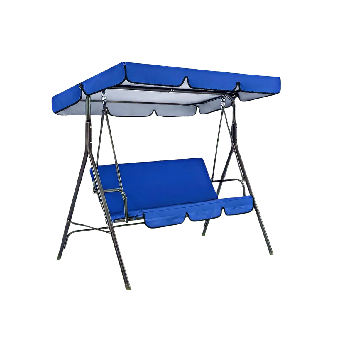 Blue oxford cloth porch swing canopy and seat cover set with metal frame for 3 seater swing canopy