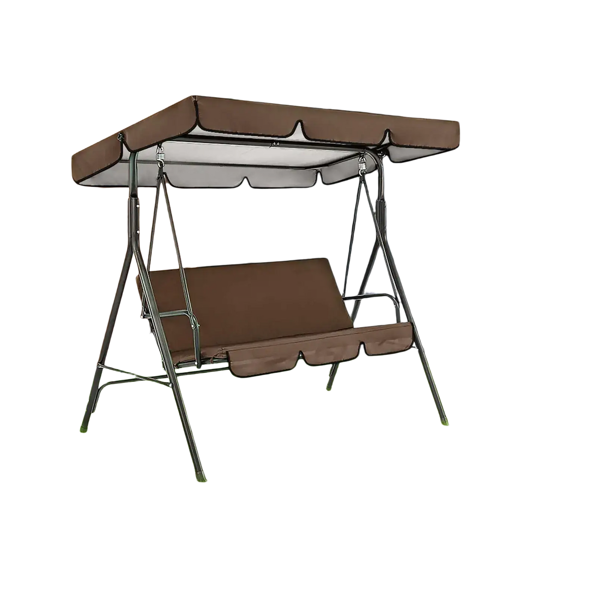 Brown oxford cloth swing canopy and seat cover set with metal frame for 3 seater porch swing chair