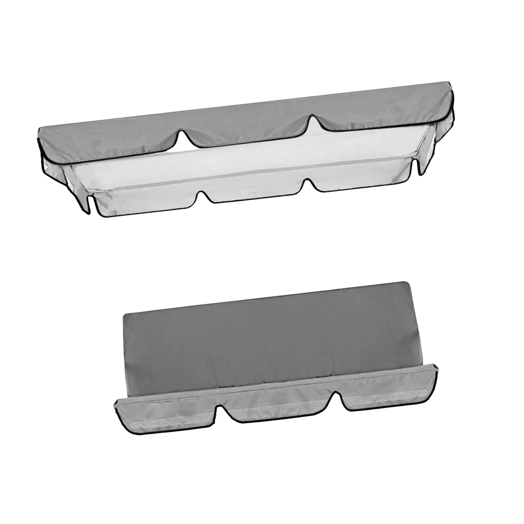 Gray oxford cloth swing canopy and seat cover set with reinforced edges and matching underside for porch swing use