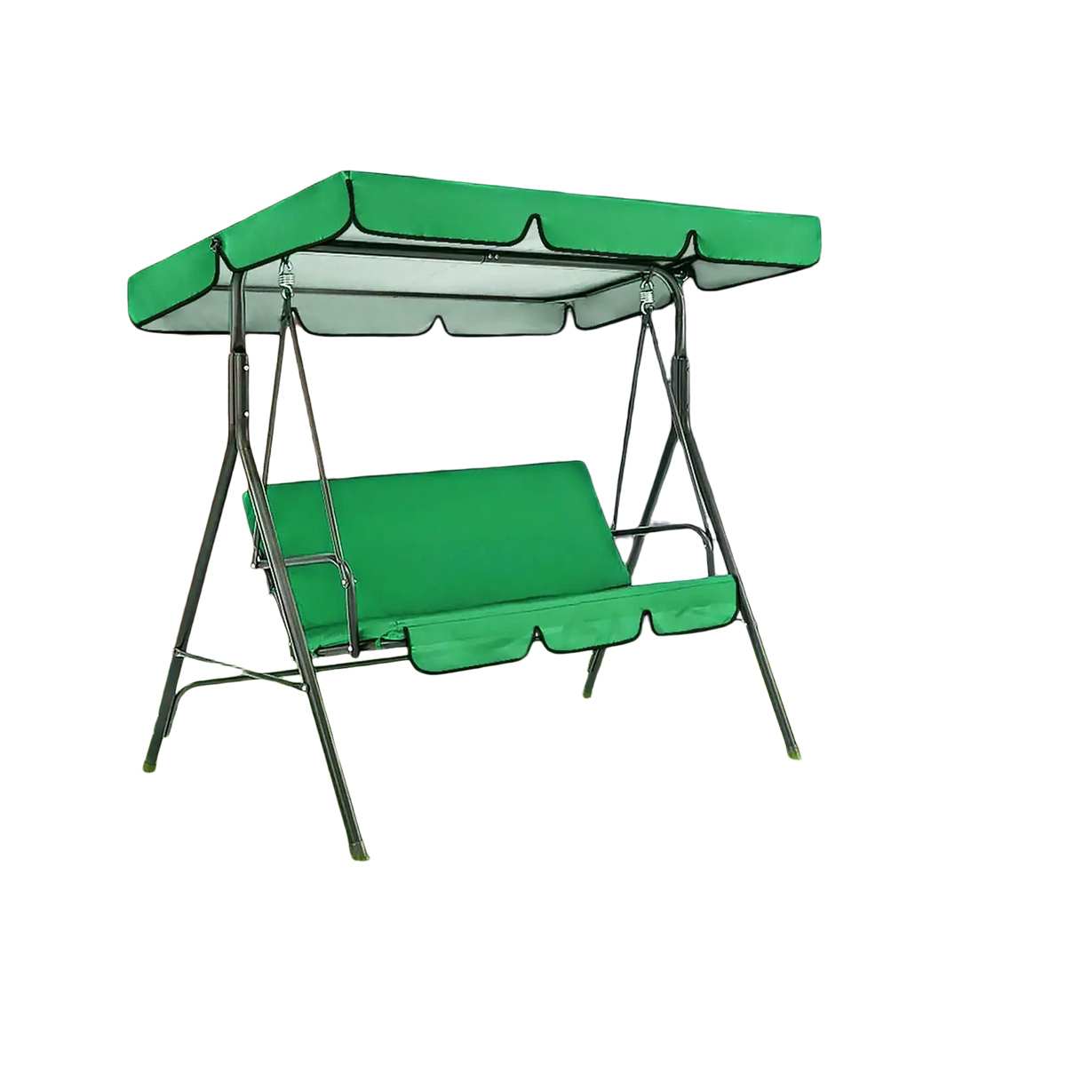 Green oxford cloth swing canopy and seat cover set with black metal frame for 3 seater porch swing