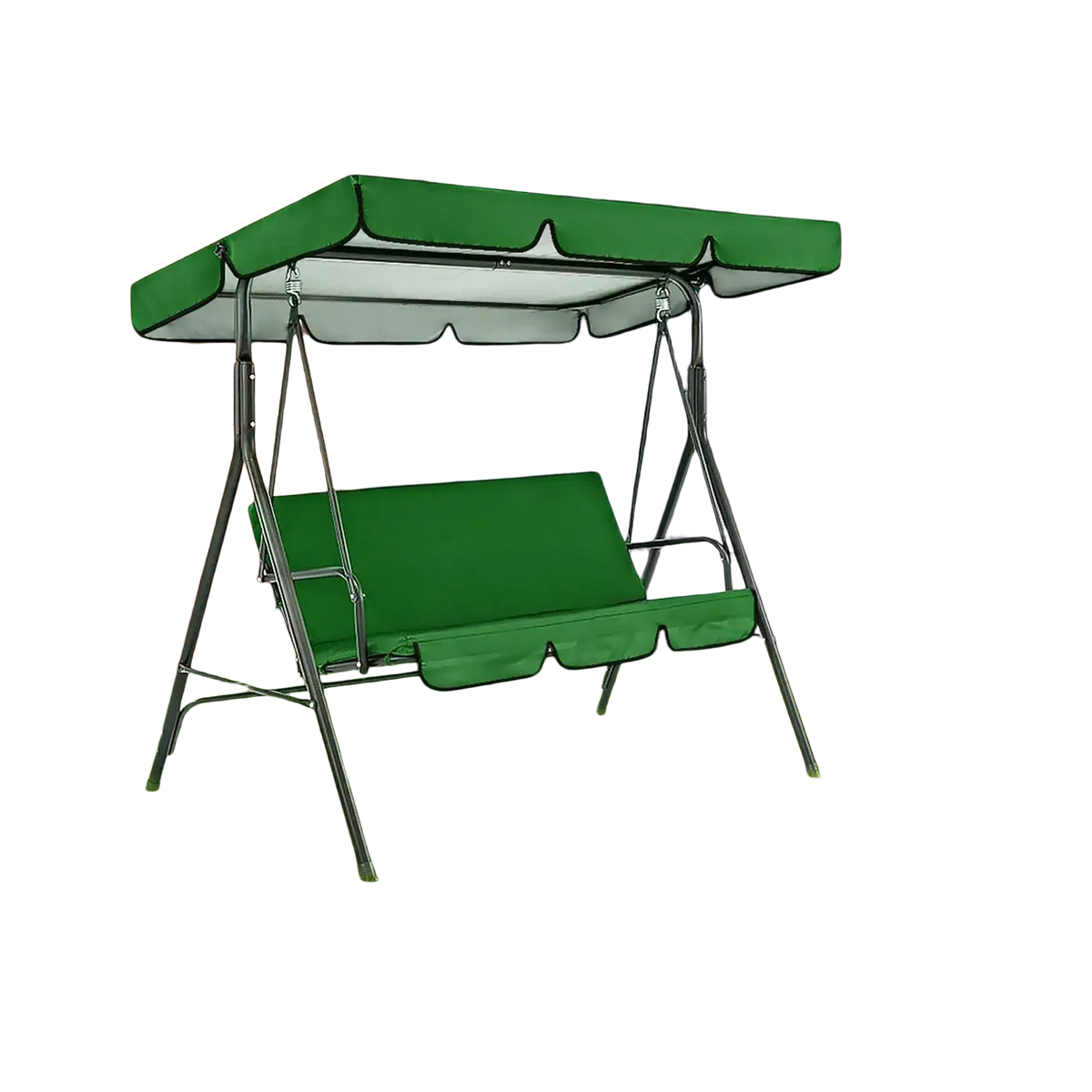Green oxford cloth swing canopy and seat cover set for 3 seater porch swing with metal frame