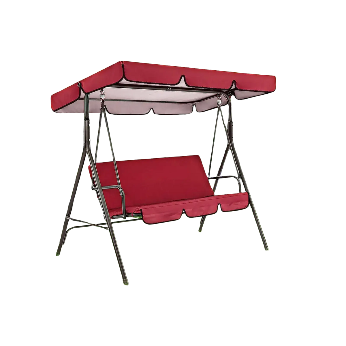 Oxford cloth swing canopy and seat cover set in red with dark metal frame for 3 seater porch swing canopy