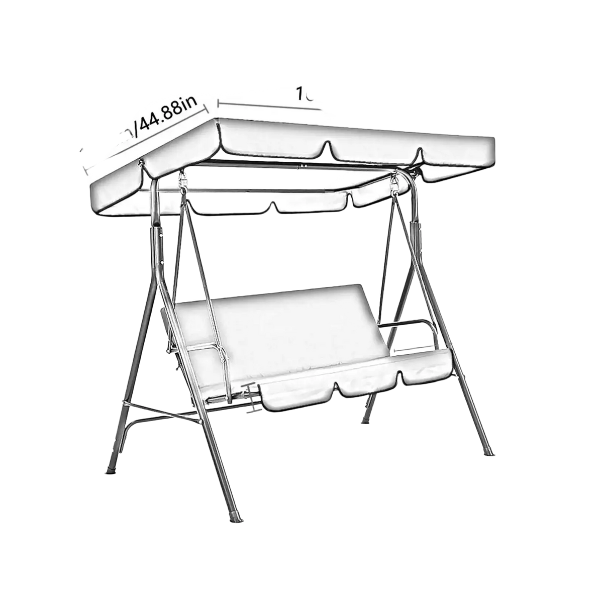 White oxford cloth porch swing canopy and seat cover set for 3 seater with metal frame swing canopy