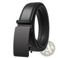 Oyifan ratchet leather belt for men in black with a sleek matte-finish automatic buckle and smooth leather strap