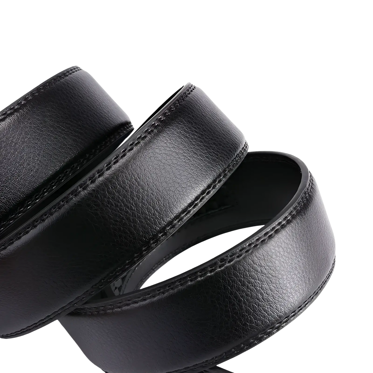 Oyifan ratchet leather belt for men with black textured leather and precise stitching along the edges