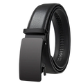 Oyifan ratchet leather belt for men in black with a sleek matte-finish automatic buckle and smooth leather strap