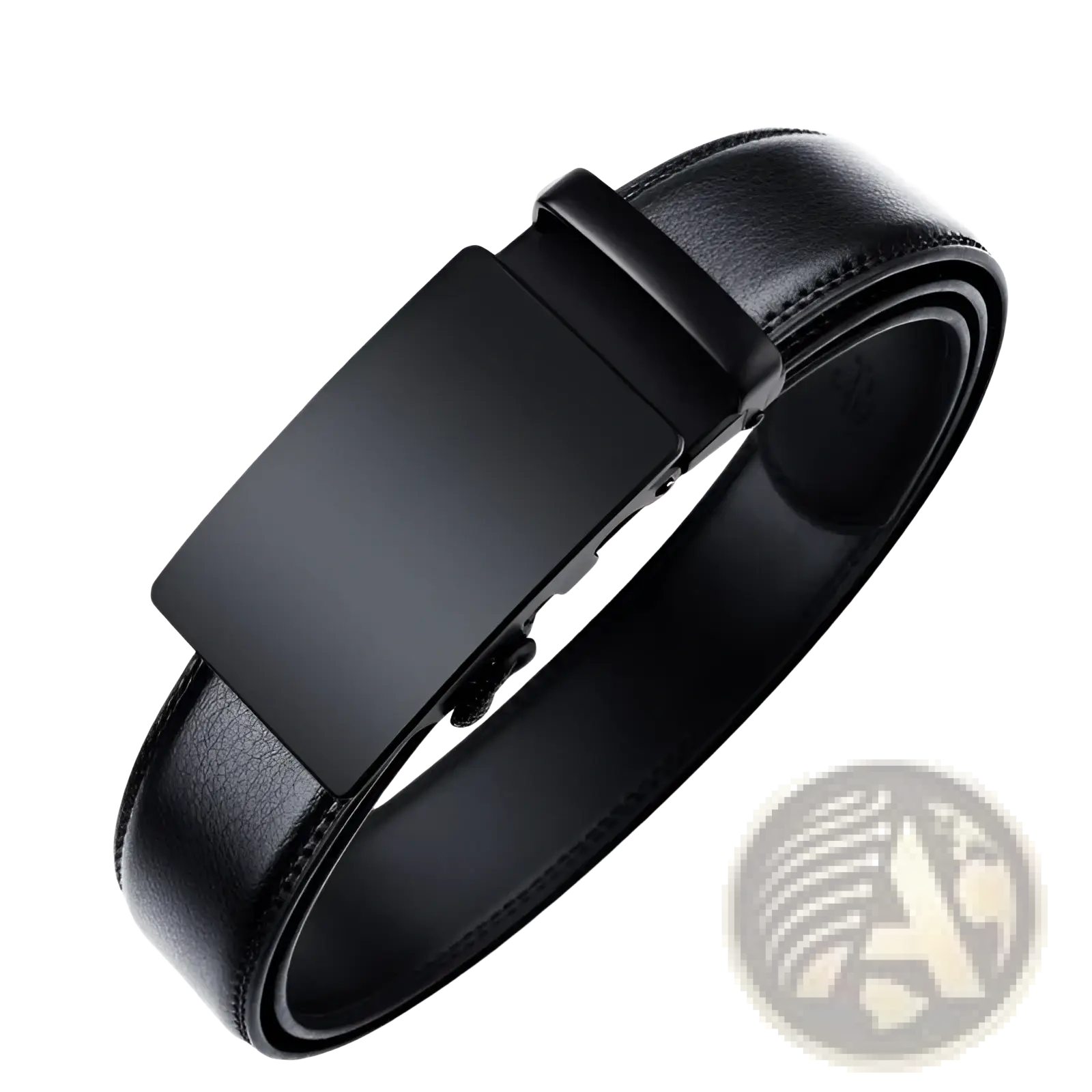 Black oyifan ratchet leather belt for men with sleek matte-finish metal buckle and stitched leather strap