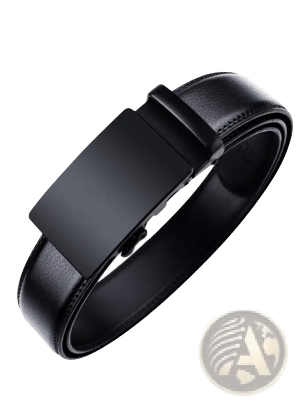 Black Oyifan ratchet leather belt for men with a smooth leather strap and sleek matte finish rectangular buckle