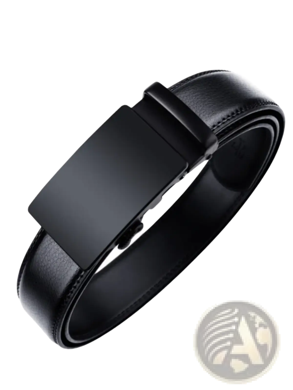 Black Oyifan ratchet leather belt for men with a smooth leather strap and sleek matte finish rectangular buckle