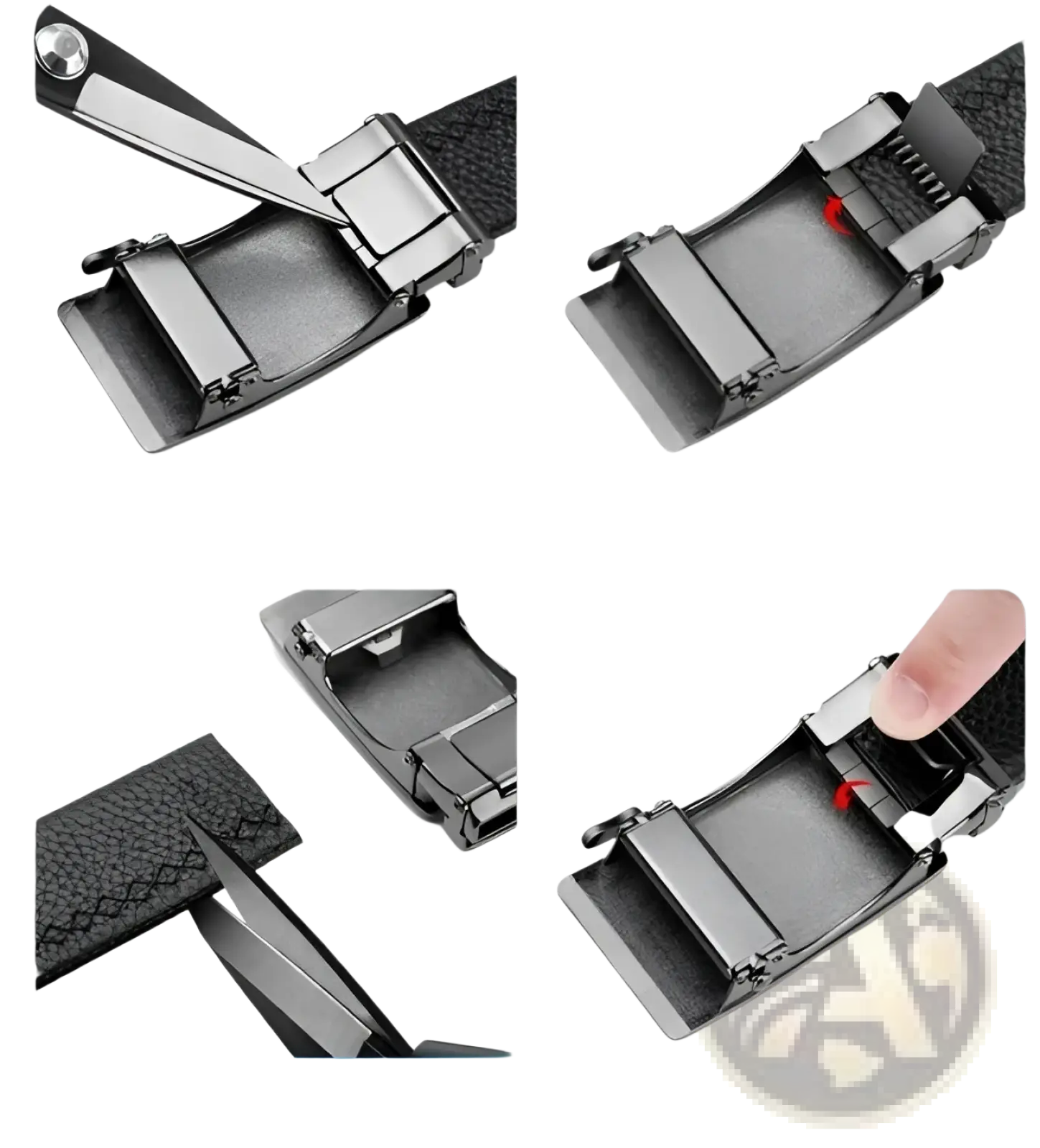 Oyifan ratchet leather belt for men in black textured leather with a matte black metal automatic buckle