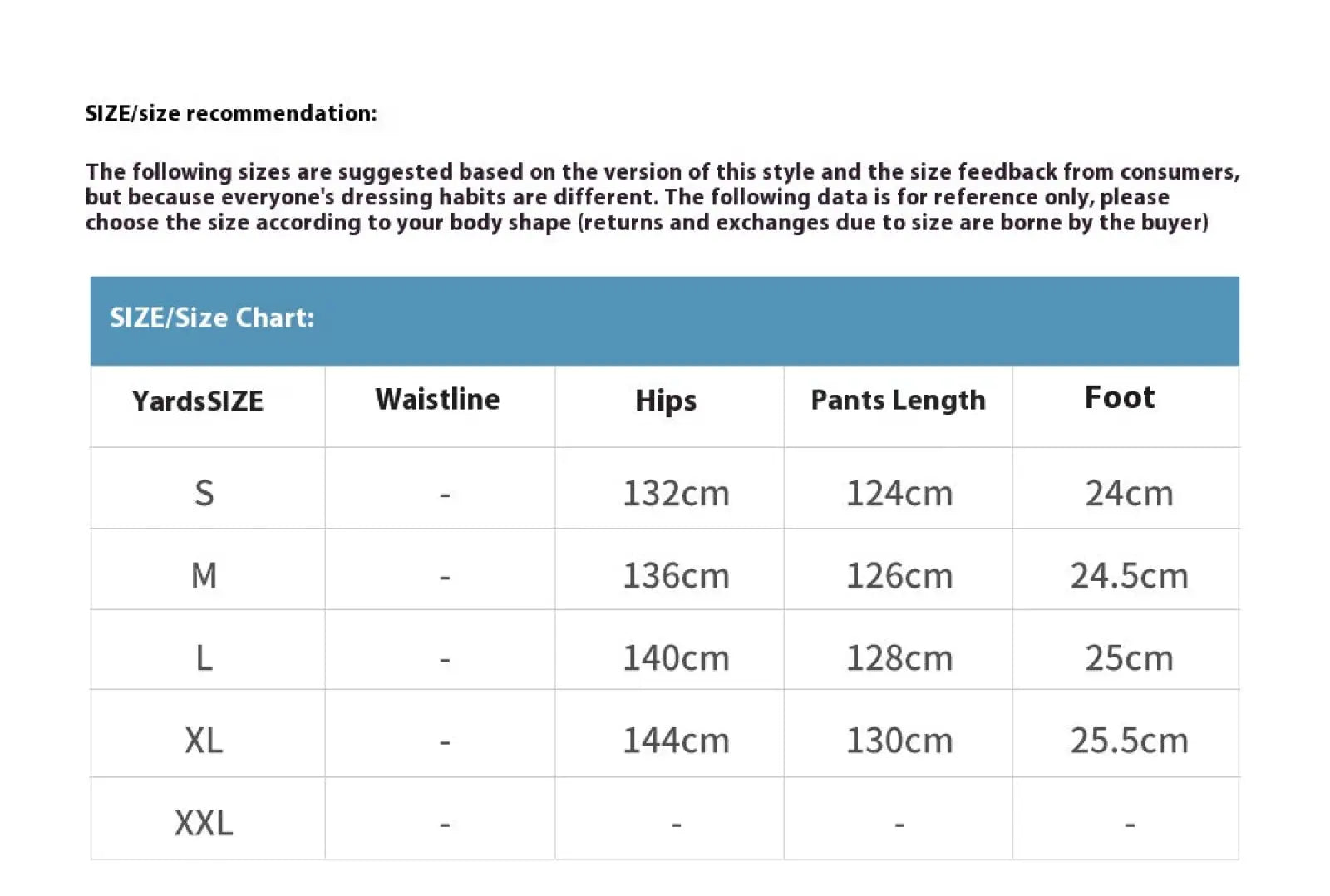 Size chart in centimeters for paint splatter logo denim overalls pants in sizes s through xxl
