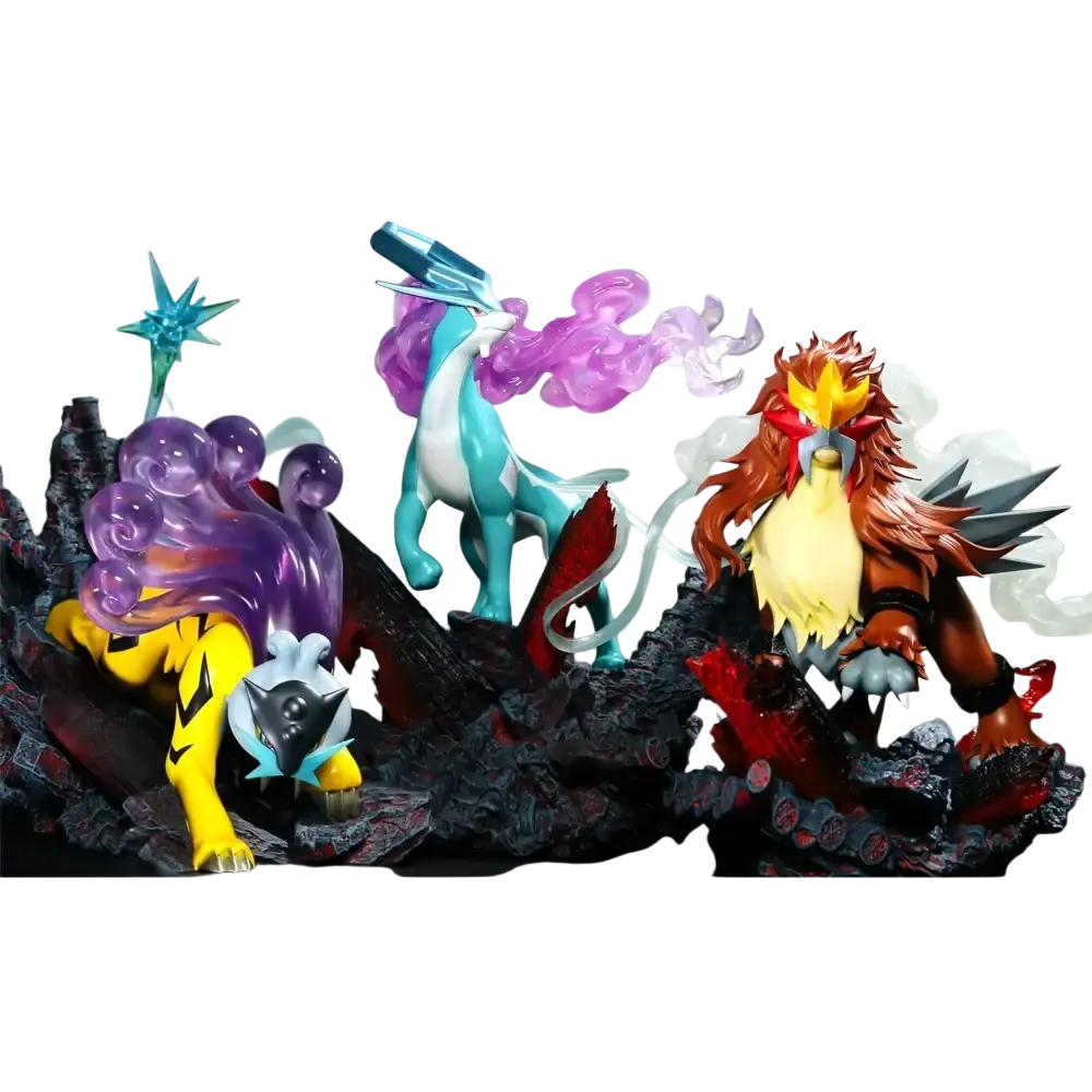 Detailed 1/20 scale resin statue set featuring original shiny pallet town pokémon on burned tower base with dynamic poses