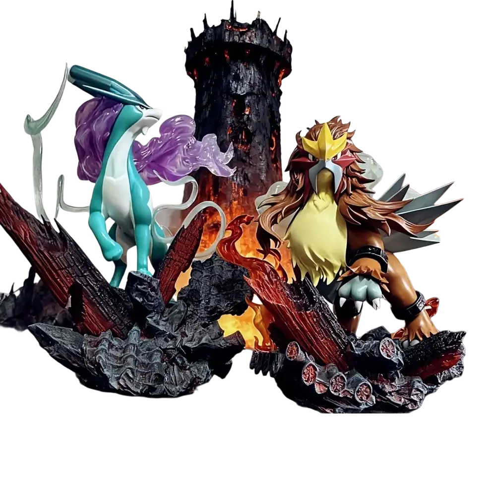 The original shiny pallet town resin figure features latentios and mega rayquaza on a burned tower base