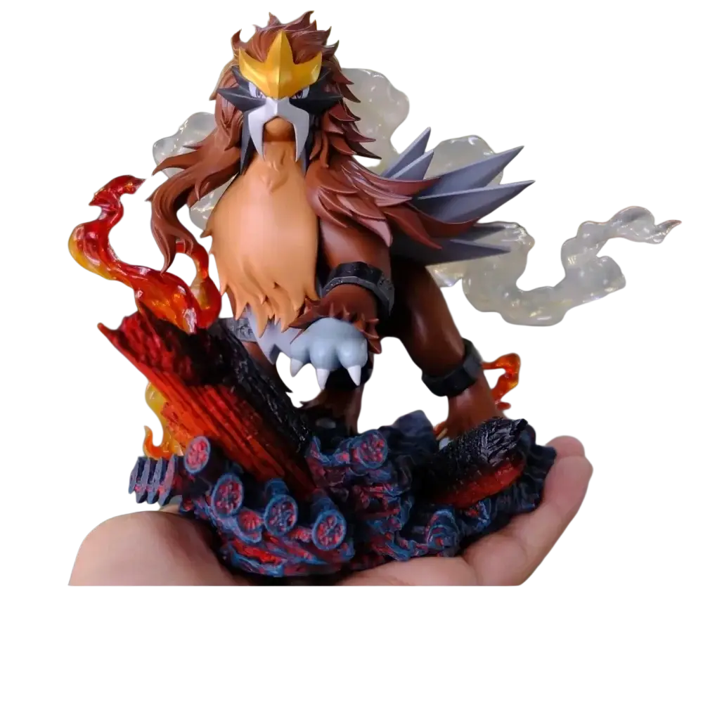 Detailed 1/20 scale resin statue of incineroar with fiery fur and claws on original shiny burned tower base from pallet town